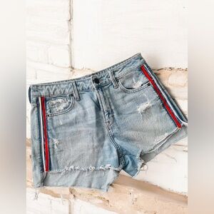 Hidden Red & White  Striped  Jeans Shorts
